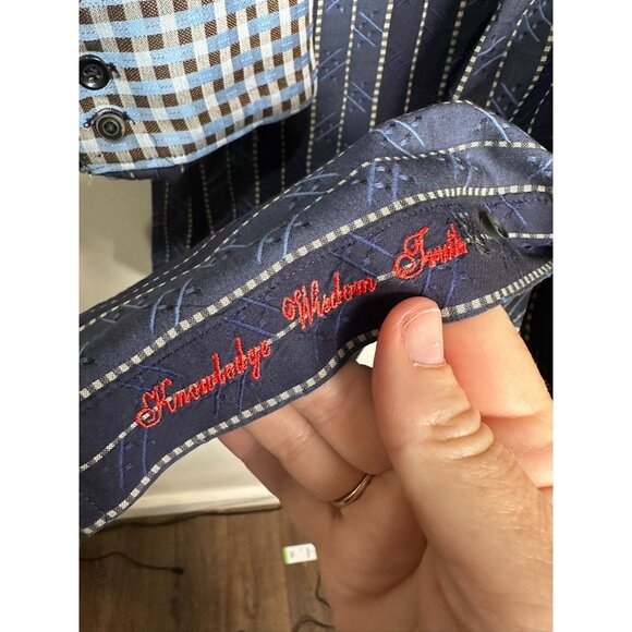 Robert Graham Flip Cuff Button Up Shirt Mens Size Medium Blue Stripe Work - Picture 7 of 11